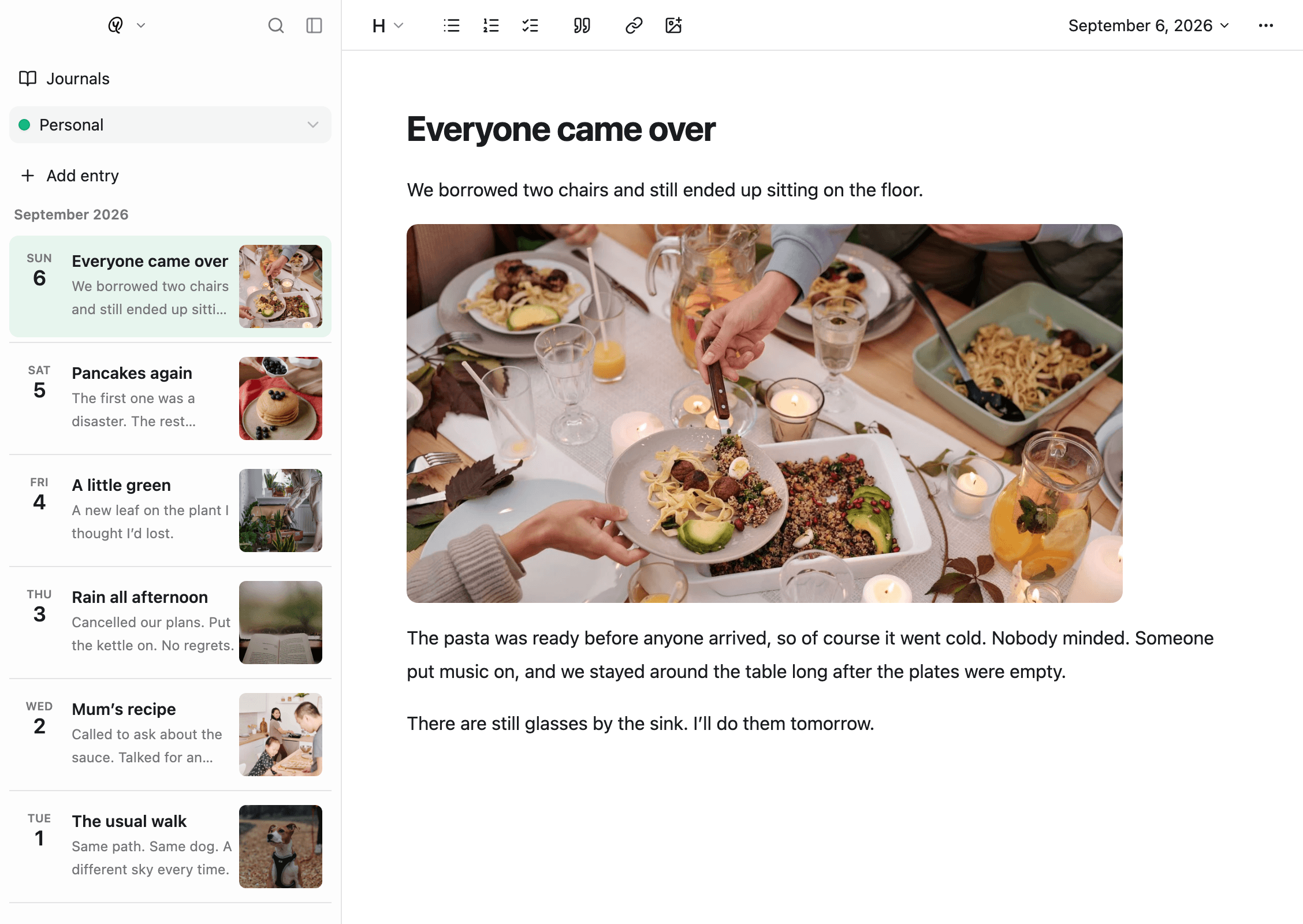 Yours for Mac with six home-life memories and Everyone came over open, showing friends sharing a candlelit dinner.